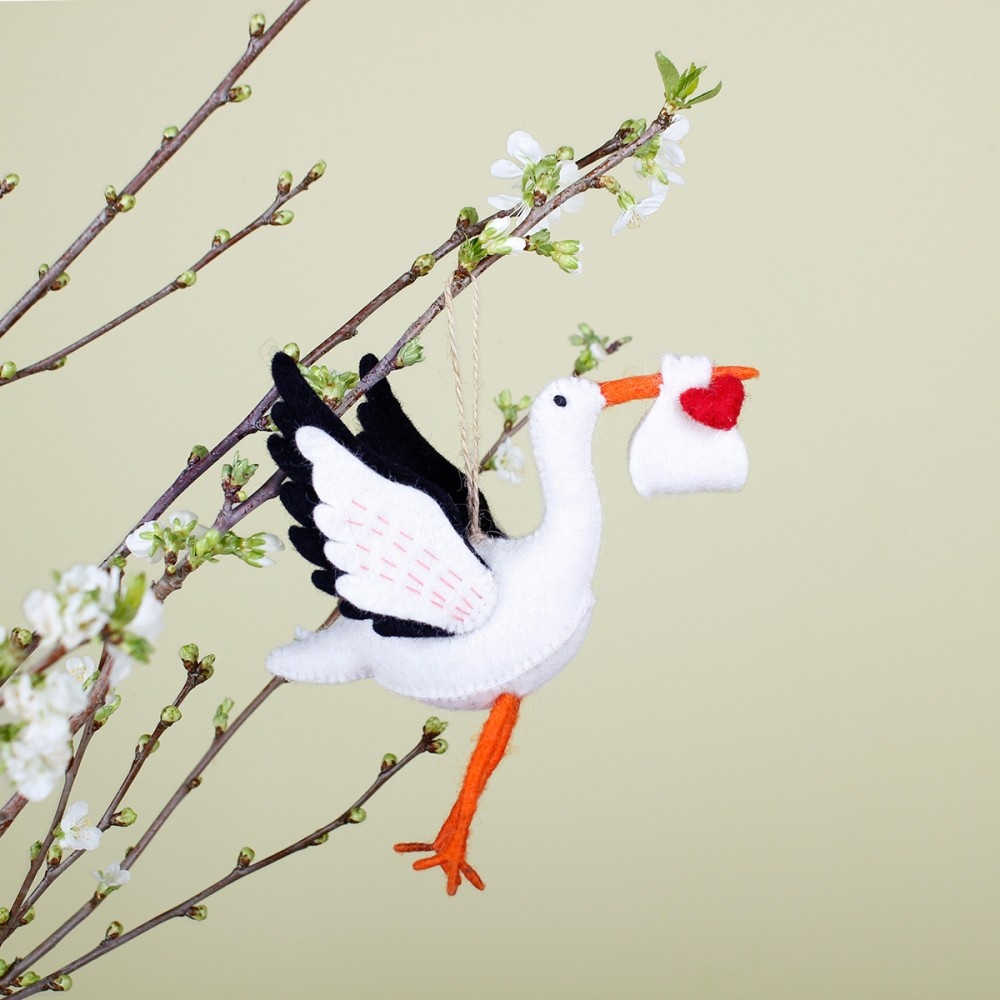 Sjaal met een verhaal - Vilten hanger Ooievaar