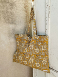 Blockprint floral tote bag yellow flowers