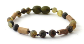 Barnsteen armbandje volwassenen olive met hazelwood, draaisluiting en extra lengte