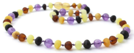 Barnsteen ketting kind multicolour raw met amethist