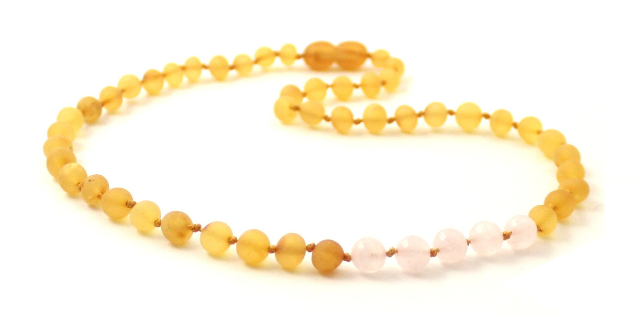 Barnsteen ketting baby/peuter honey raw met rozenkwarts