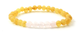 Barnsteen armbandje volwassenen honey raw met rozenkwarts