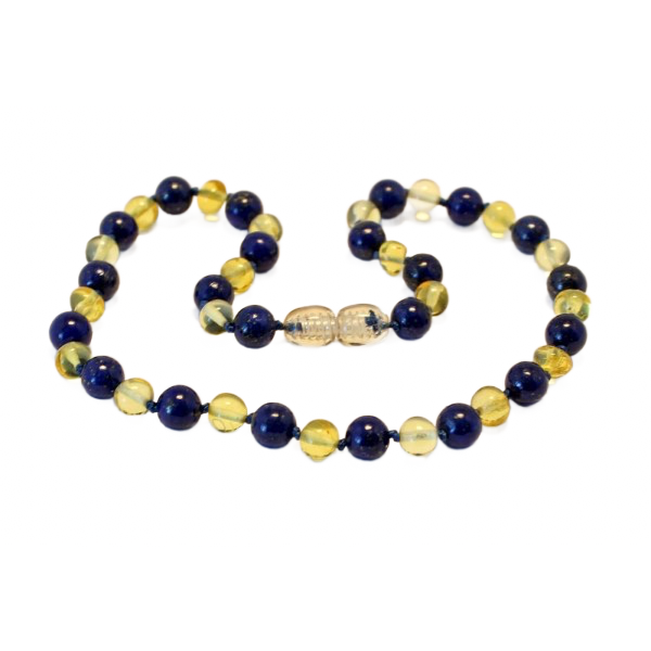 Barnsteen ketting baby/peuter lemon met lapis lazuli