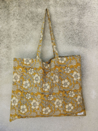 Blockprint floral tote bag yellow flowers
