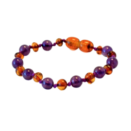 Barnsteen armbandje volwassenen cognac met amethist en extra lengte