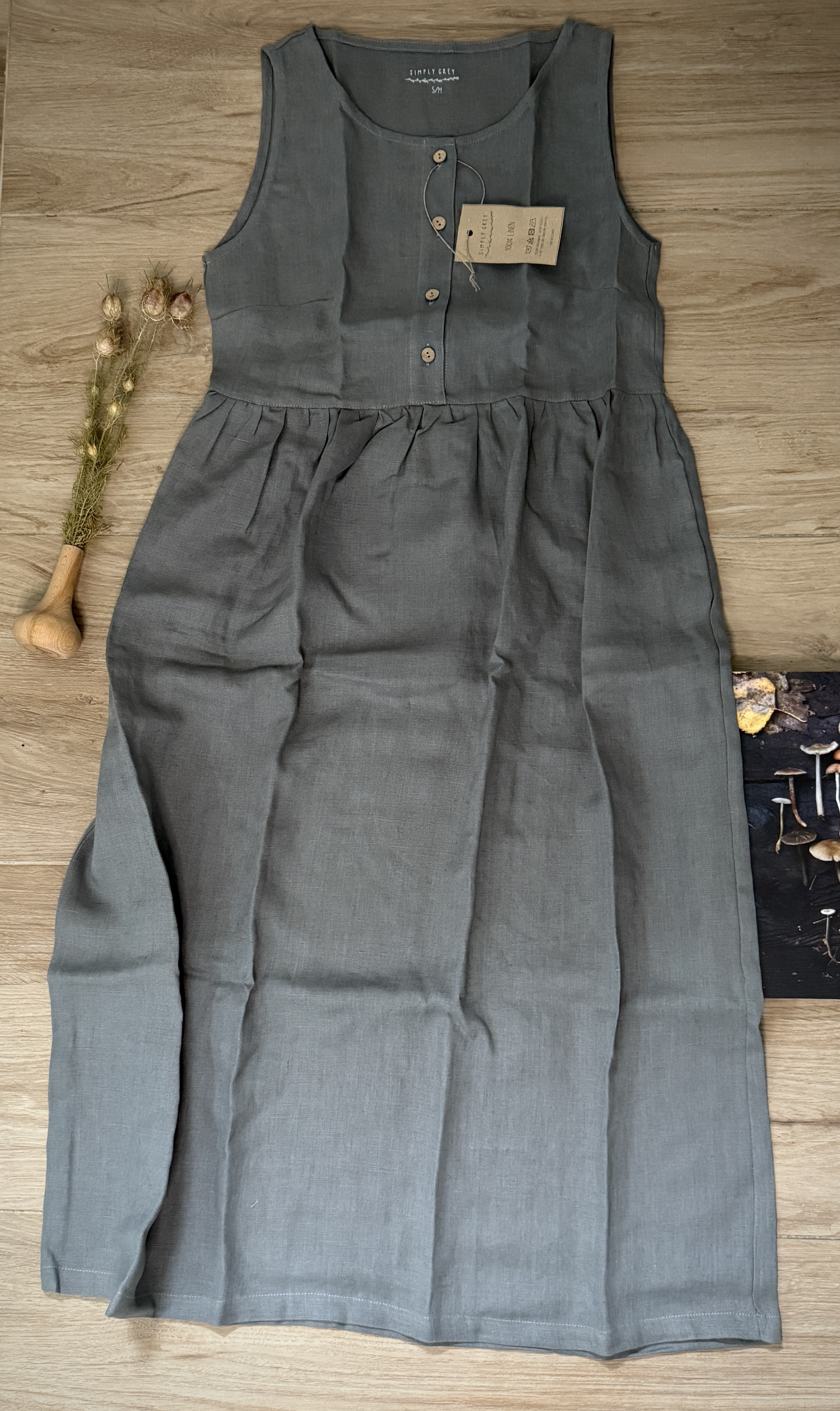 Simply Grey dames linnen  Hinterland dress zonder mouw en extra lengte, Mild grey