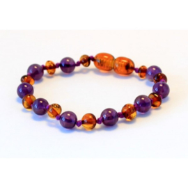 Barnsteen armbandje kind cognac met amethist