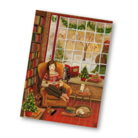 Esther Bennink - Ansichtkaart Kerst in het boekwinkeltje