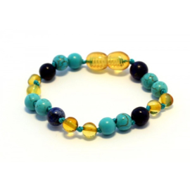 Barnsteen armbandje baby/peuter honey met lapis lazuli en turquoise