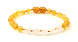 Barnsteen armbandje kind raw honey met rozenkwarts