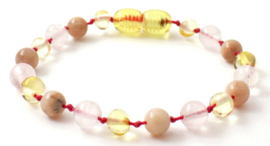 Barnsteen armbandje kind lemon met zonnesteen en roze kwarts