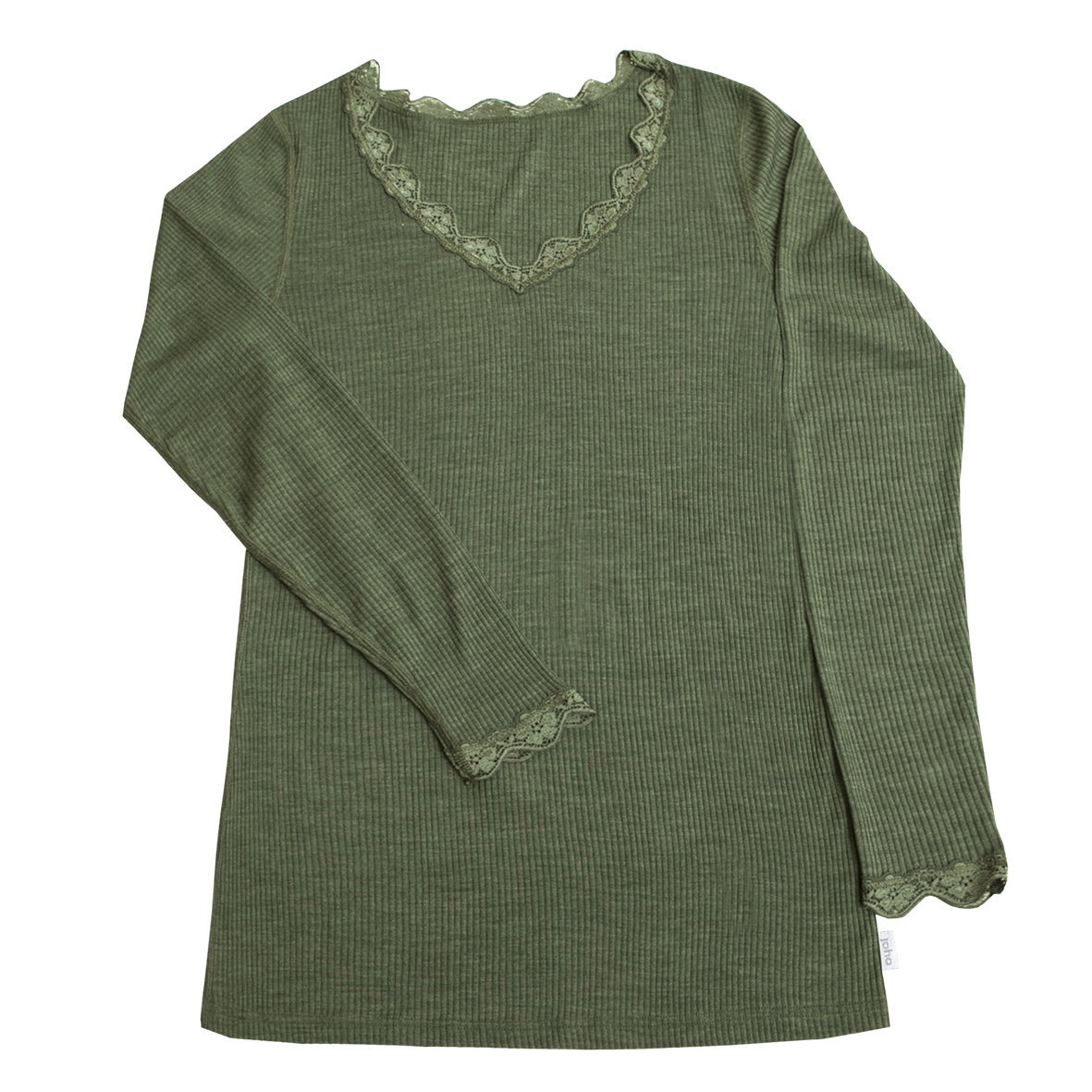 Joha wolzijden dameslongsleeve met kantrandje groen