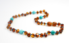 Barnsteen ketting volwassenen cognac met turquoise