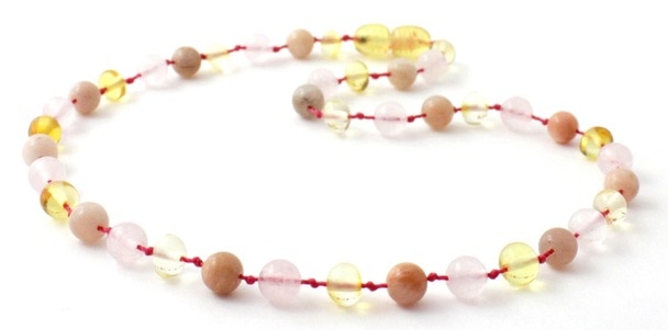 Barnsteen ketting kind lemon met zonnesteen en rozenkwarts