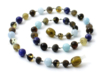 Barnsteen ketting baby/peuter olive met aqamarijn en lapis lazuli