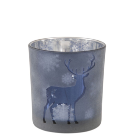 Waxinelichthouder glas, blauw, klein
