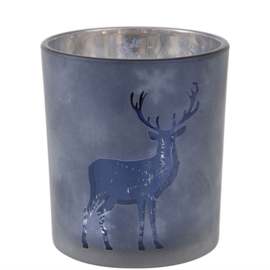 Waxinelichthouder glas, blauw, groot