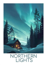 A4 Poster Northern Lights (huis met rook)