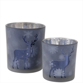 Waxinelichthouder glas, blauw, groot