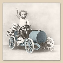 Servet jongen in auto, 33x33 cm, nr. 2087
