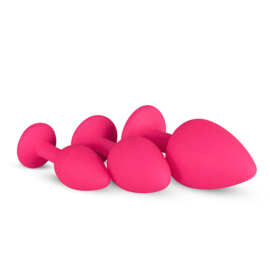 Siliconen buttplug set met diamant - roze