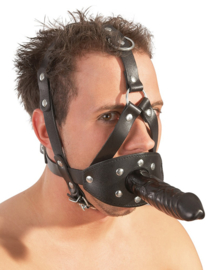 Fetisj hoofdmasker met mondbal en dildo
