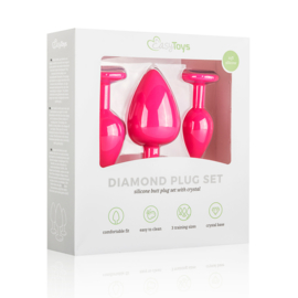 Siliconen buttplug set met diamant - roze