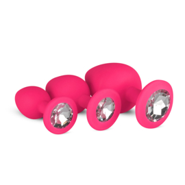 Siliconen buttplug set met diamant - roze