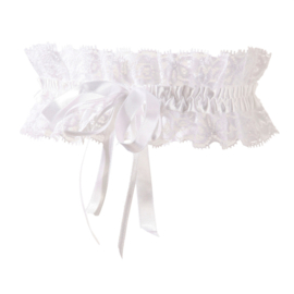 Witte kanten kousenband met strik