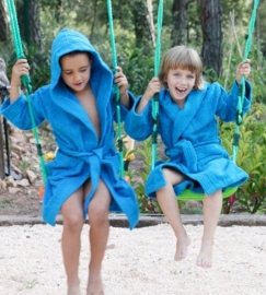 Kinderbadjas Lasa met capuchon badstof kleur turquoise maat 128-140-164