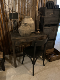 Stoer zwart grijs houten buro bureau werkplek sidetable met 2 lades landelijk stoer