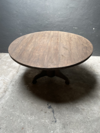Grote oud vergrijsd houten tafel eettafel bolpoot eetkamertafel ronde tafel rondetafel rond 140 cm bijzettafel wijntafel wijntafeltje landelijk stoer