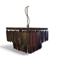 Stoere vierkante ijzeren lamp 40 cm lamellen schijfjesoud zwart grijs bruin lamp hanglamp landelijk stoer industrieel