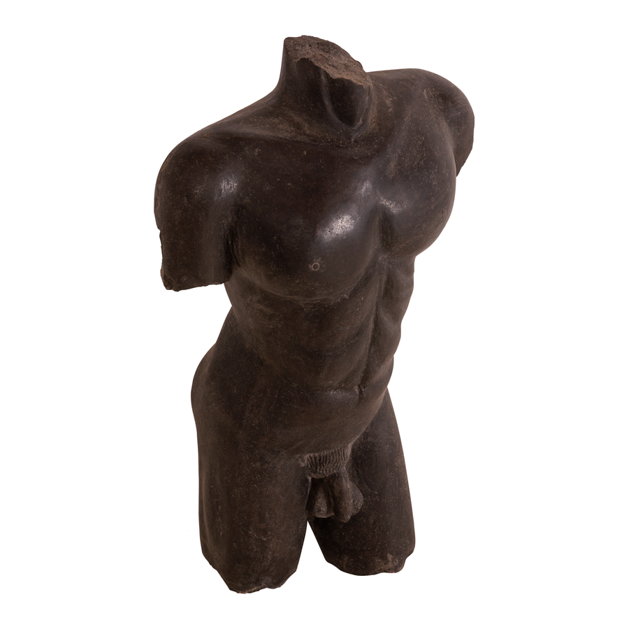 Groot stenen man torso mannelijk buste 90 cm bruin