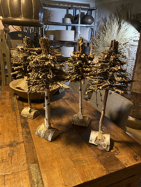 Vergrijsd houten kerstboom kerstboompjes kerstboompje boom boompje bonsai mos takken gedroogd grijs