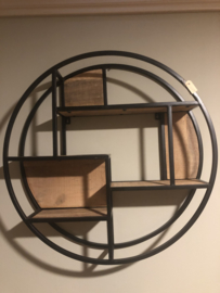 Rond zwart smeedijzeren wandrek wandplank 80 cm landelijk verspringend wandplank wandconsole schap rek  industrieel metaal hout strak eenvoudig wandplank houten legplanken vintage staal stalen frame