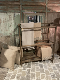 Gaaf groot oud vergrijsd houten plaidrek kledingrek droogrek wasrek hout H133 x B110 x D54 cm landelijk stoer industrieel vintage brocant