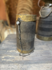 Hoffz unieke grote oude houten Nepal kruik met gave koperen details vintage landelijk stoer