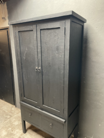 Mooie grote hoge kast servieskast 203 x 102 x 46 cm vitrinekast keukenkast zwart hout landelijk stoer industrieel