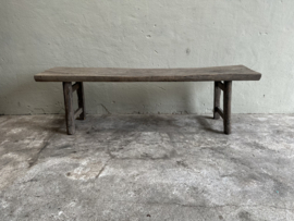 Oude lange vergrijsd houten bank eettafelbank eetkamerbank landelijk stoer 169 cm