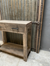 Oude railway truckwood houten haltafel 80 x 80 x 35 cm Sidetable dressoir sideboard ladekast landelijk stoer industrieel ladenkast wastafelmeubel Goes