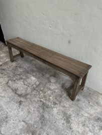 Hele gave oude lange vergrijsd houten bank 155 cm landelijk stoer eetkamertafel bank sidetable