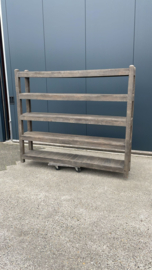 Groot vergrijsd houten kast rek schap boekenkast winkelkast Schoenenrek L216 x H182 x D38