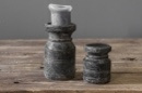 Grijs houten kandelaar Nepal pot kruik L black finish kruikje potje landelijk stompkaarskandelaar grey