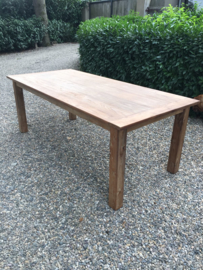 teakhouten tafel eettafel 220 X 100 met blokpoten landelijk oud teakhout