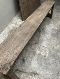 Landelijke oude origineel vergrijsd houten lange bank eetkamerbank eettafelbank 180 cm