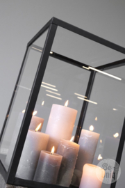 Prachtig groot glazen windlicht vitrine showcase in zwart metalen frame industrieel landelijk stoer ( excl sokkel )