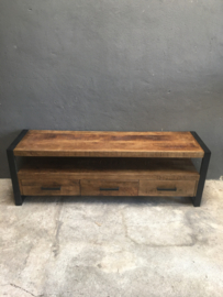 Stoer tv meubel dressoir tv-kast sideboard Sidetable kast lage kast ladekast zwart metaal hout vintage