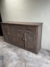 Groot vergrijsd houten kast dressoir wandmeubel landelijk stoer ladekast tv televisie 225 cm lang