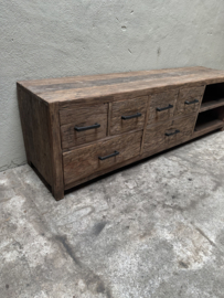 Vergrijsd truckwood houten railway hout tv televisie lades ladekast audio dressoir kast wandmeubel sidetable 165 x 40 x H50 cm landelijk stoer industrieel SEP